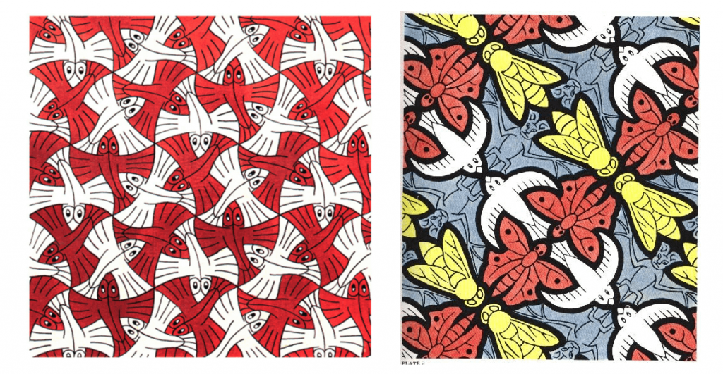 Two tessellation paintings by M. C. Escher